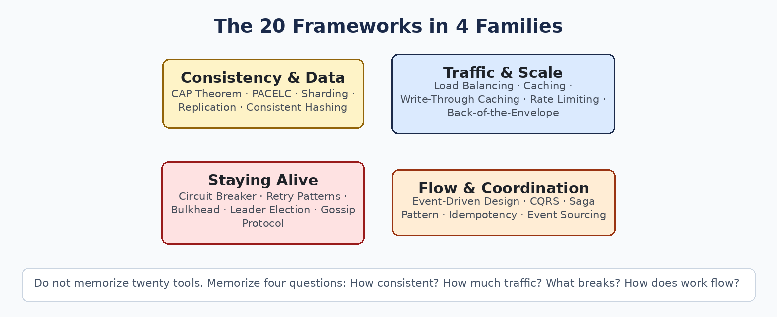 The 20 system design frameworks in 4 families